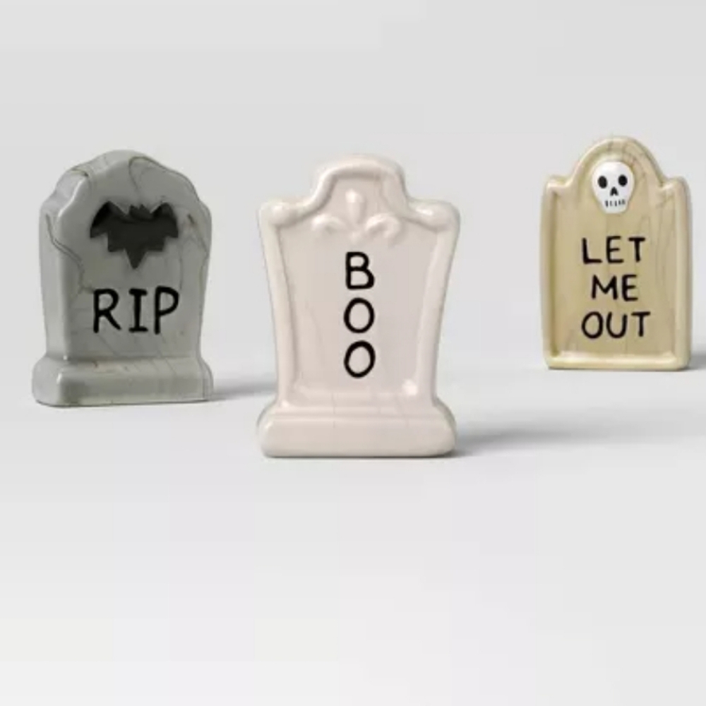 3pc Tombstones Mini Mantle Ceramic Decorative Accent Set - Hyde and EEK!